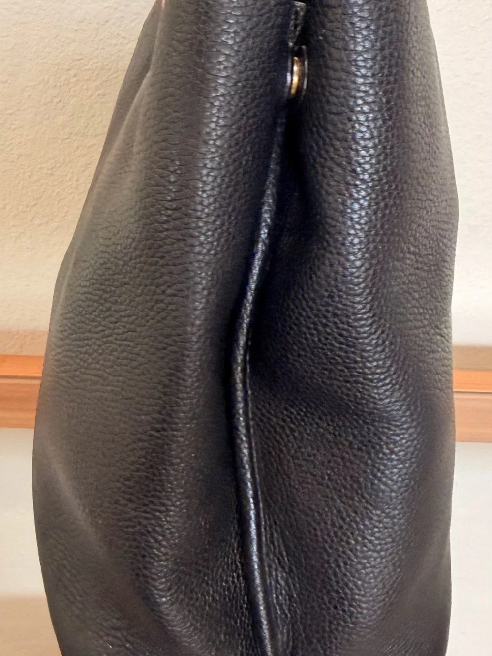 Tory Burch Leather Tote Carson Black Pebbled with Gold Chain Detail